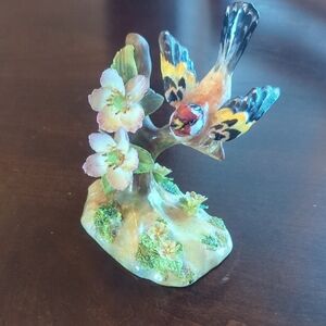 Vintage Signed JT Jones Finch And Flowers Crown Staffordshire Figurine